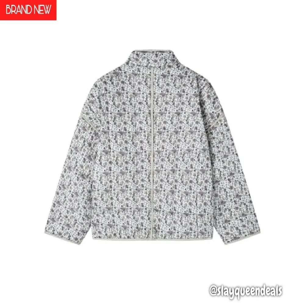 Quilted Puffer Jacket Lightweight Cropped Button Down with Pockets - Picture 3 of 7